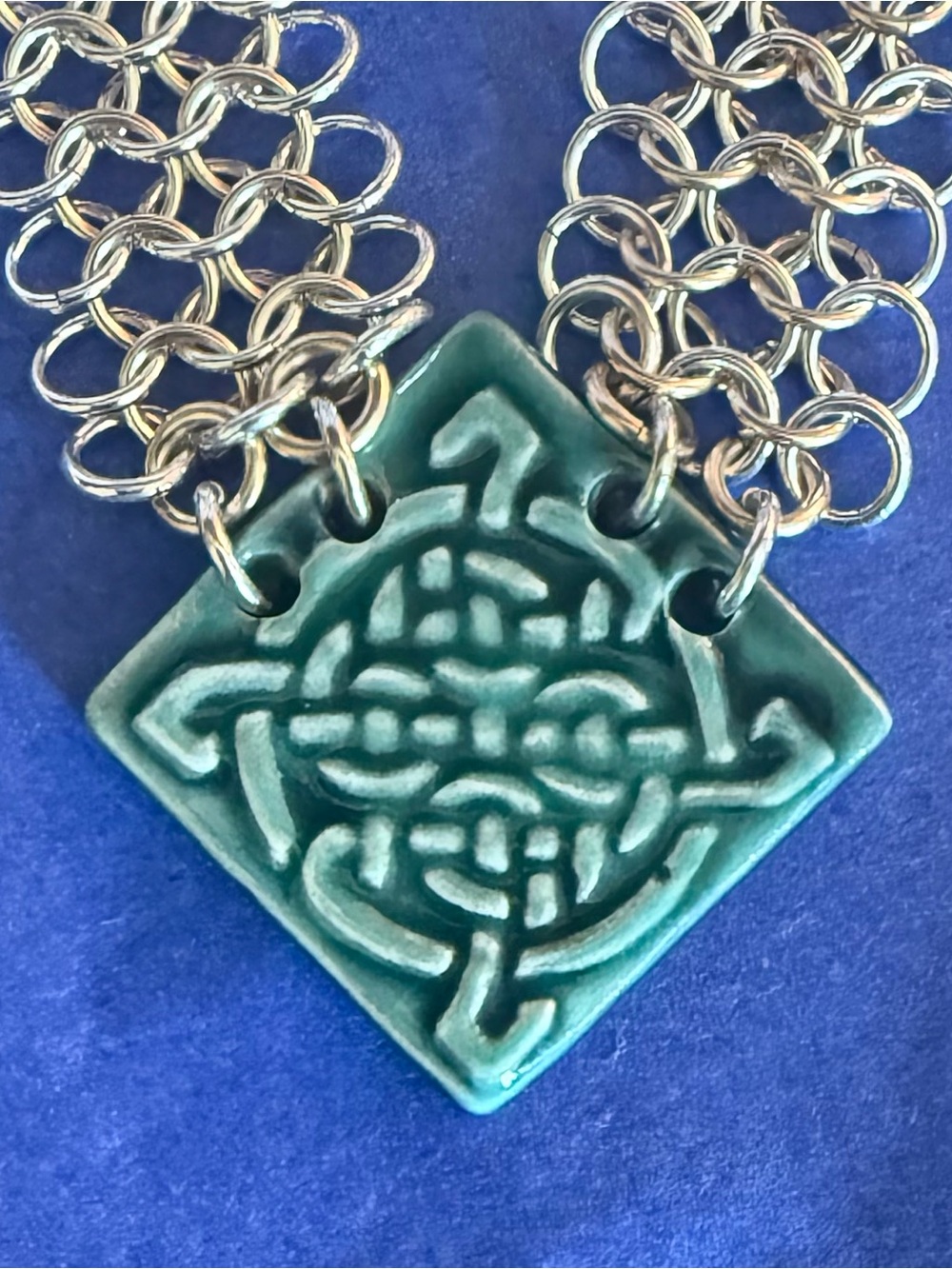 Handcrafted Green Celtic Knot Chain Mail Necklace - NWOT